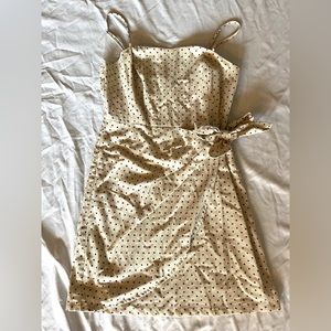 Cream polka dot red side tie dress size small